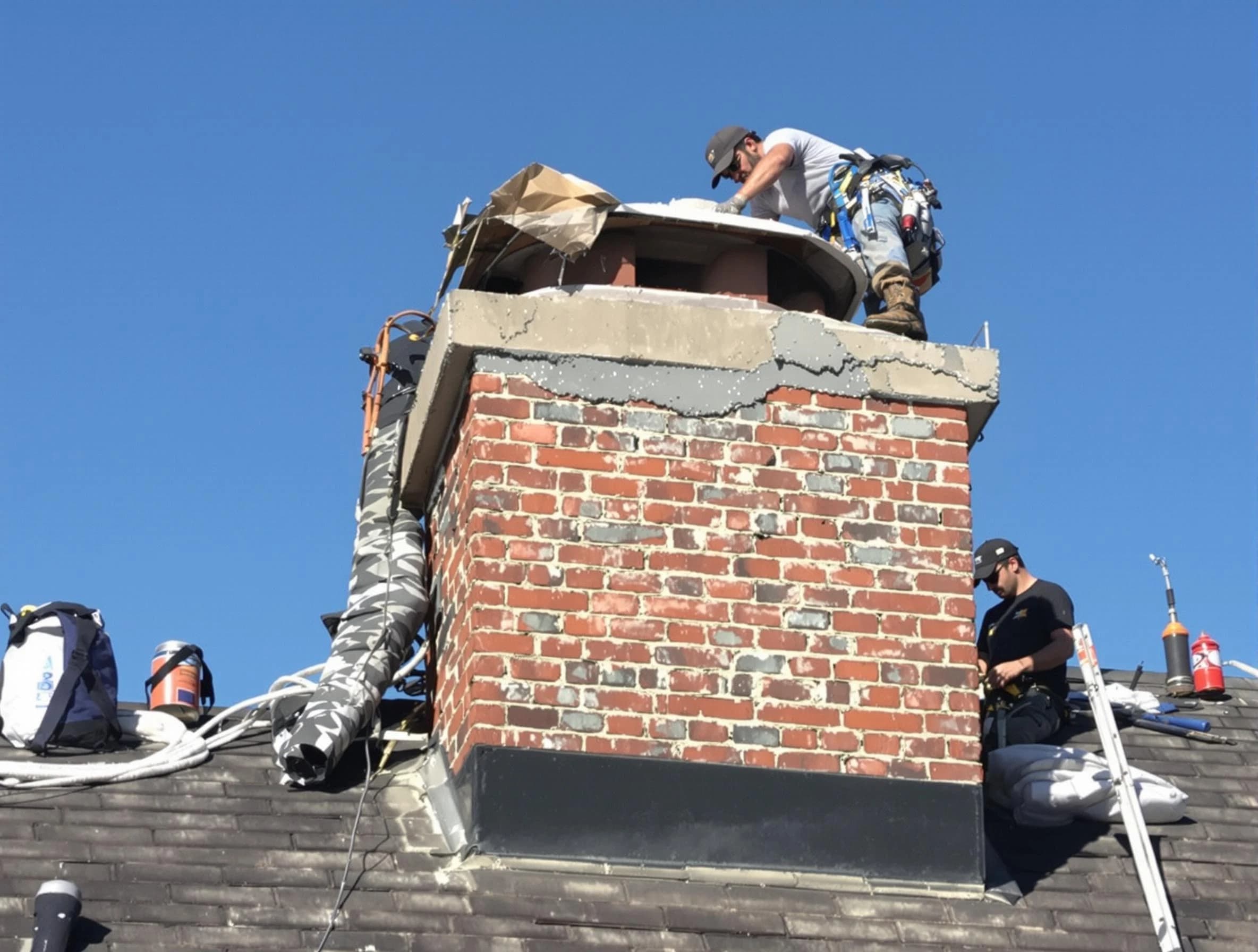 East Brunswick Chimney Sweep installing a custom chimney crown in East Brunswick, NJ