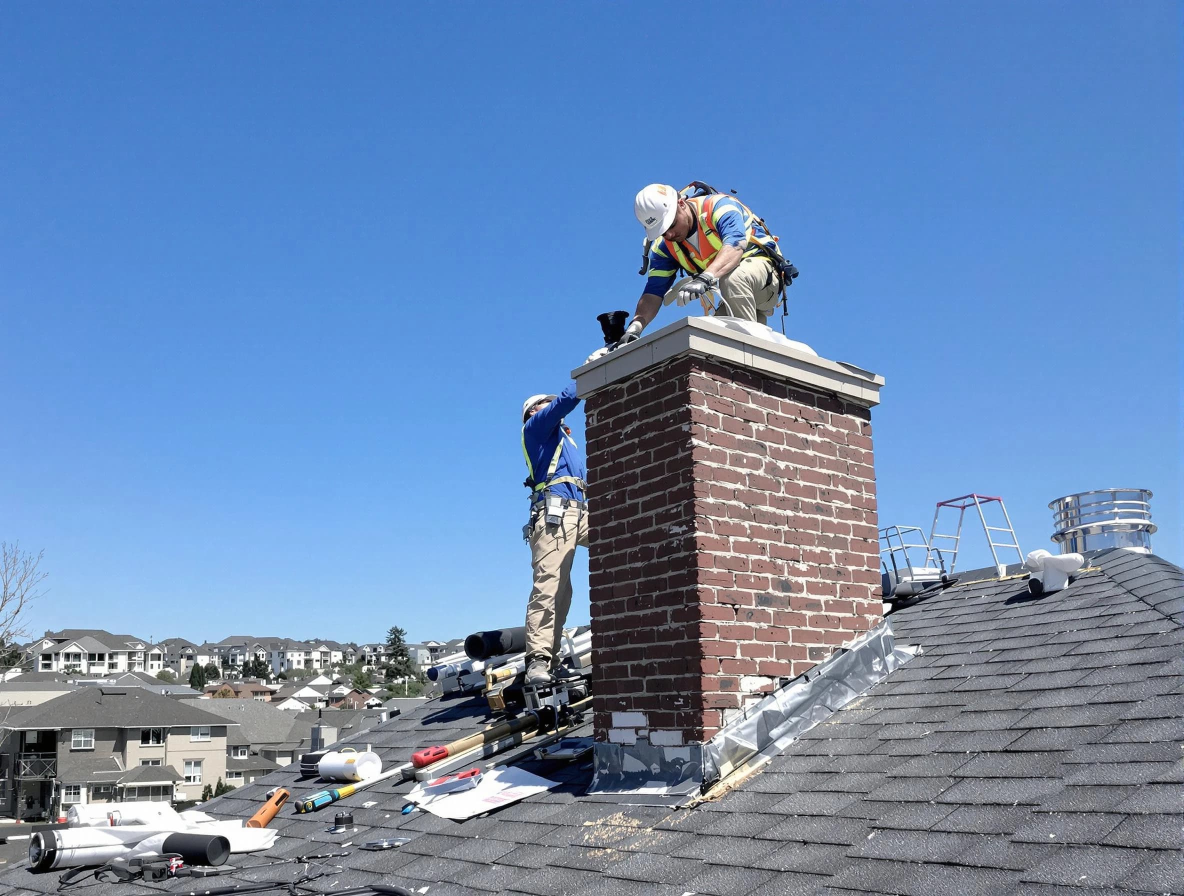 East Brunswick Chimney Sweep repairing a chimney crown in East Brunswick, NJ