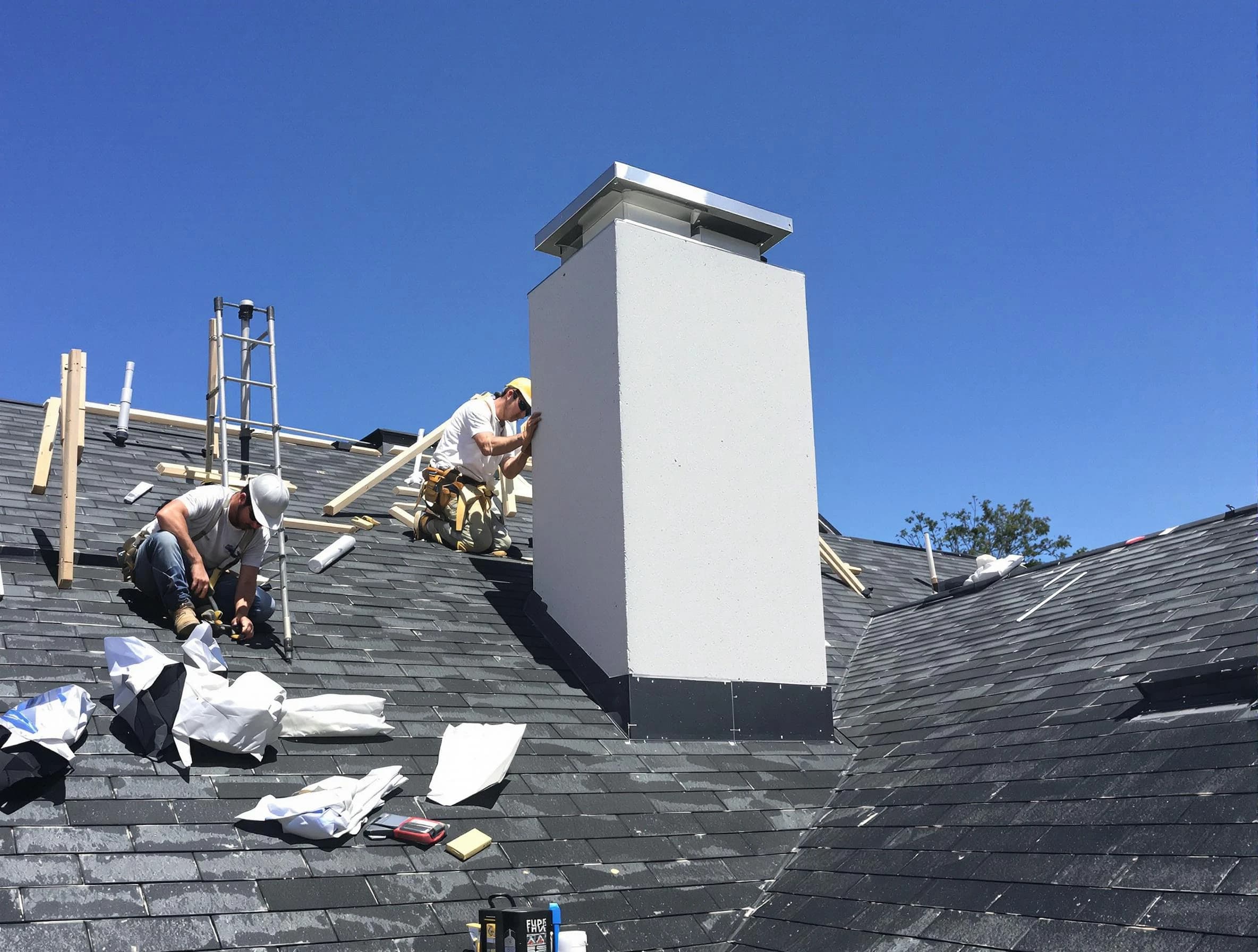 East Brunswick Chimney Sweep crew installing a new chimney in East Brunswick, NJ