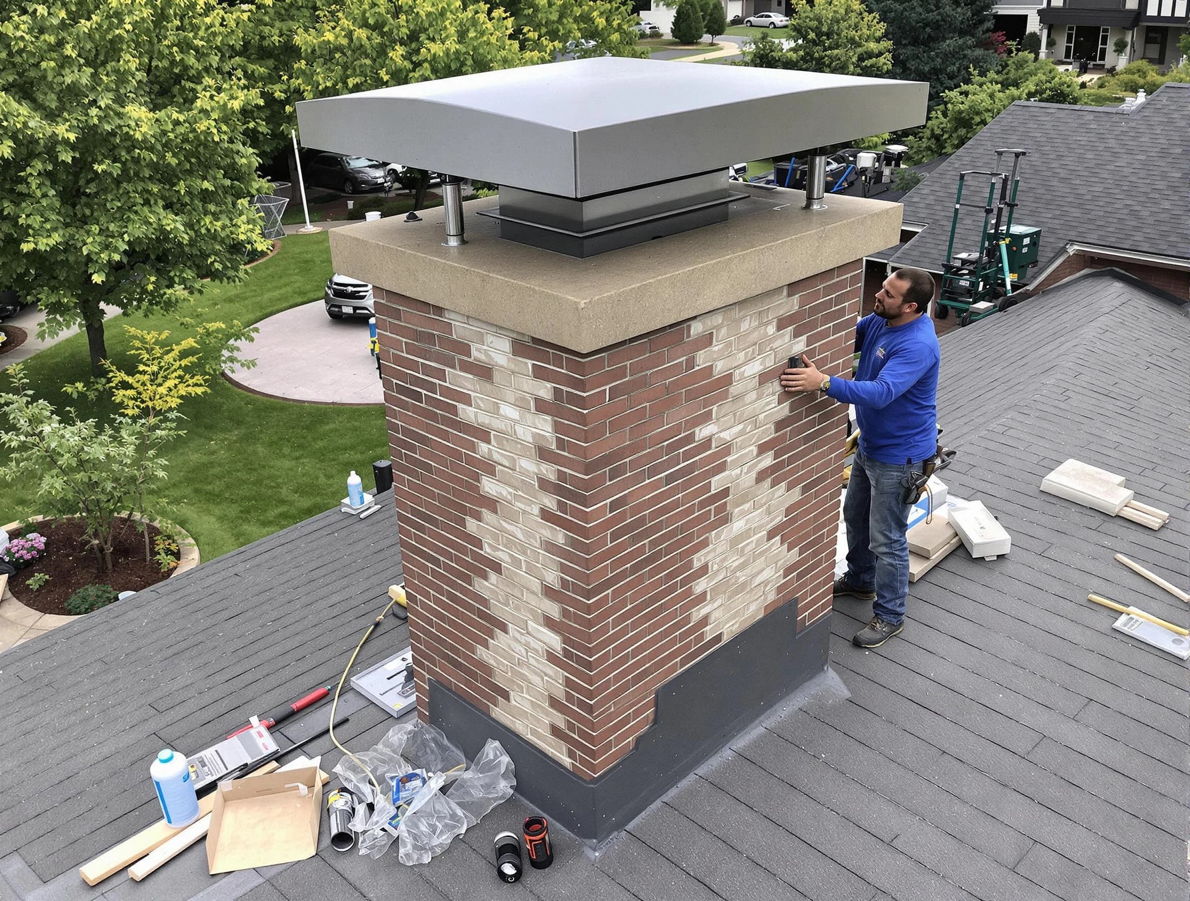 East Brunswick Chimney Sweep team working on a custom chimney remodel in East Brunswick, NJ